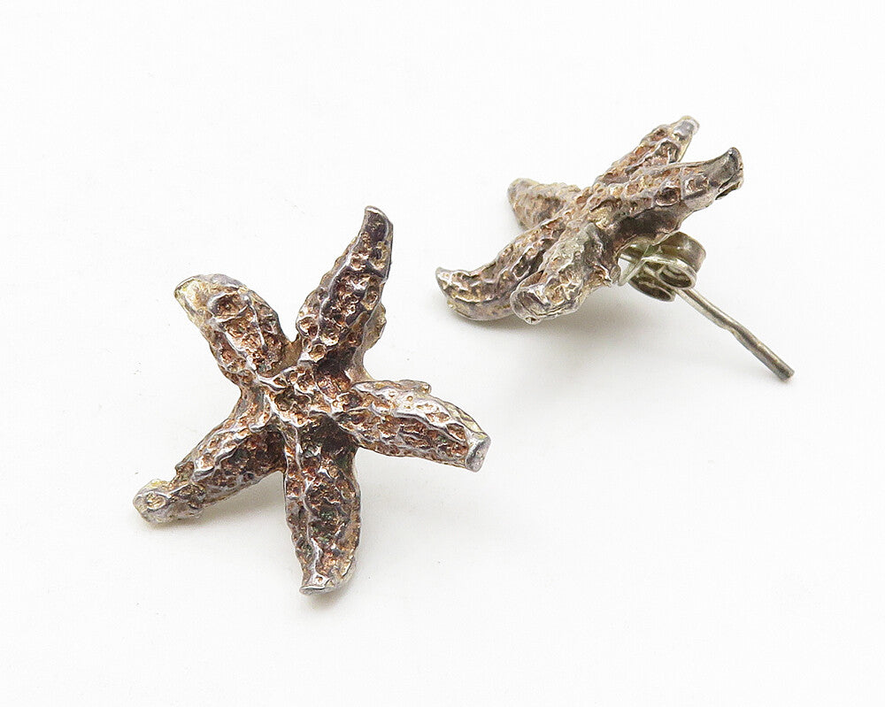 925 Sterling Silver  Vintage Sculpted Star Fish Motif Drop Earrings  EG5670