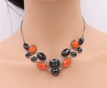 925 Sterling Silver Vintage Necklace Oval & Round Cut Carnelian & Onyx  NE4557