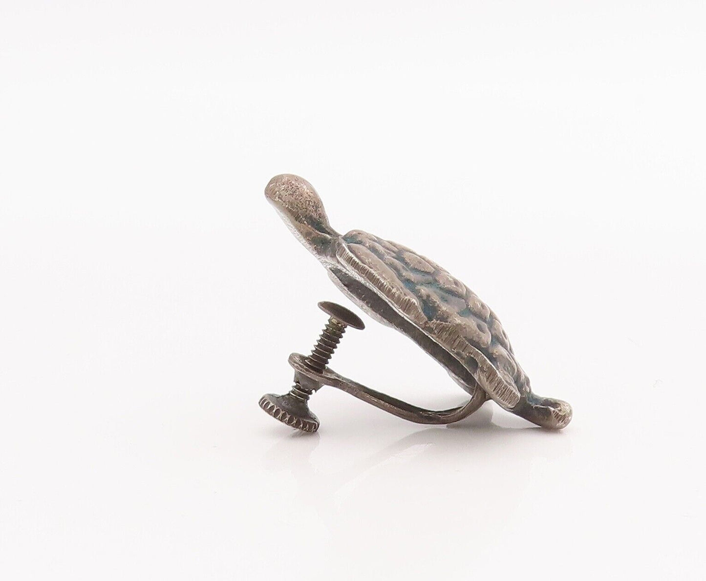 925 Sterling Silver Vintage Earrings Solid Carved Turtle  EG13095