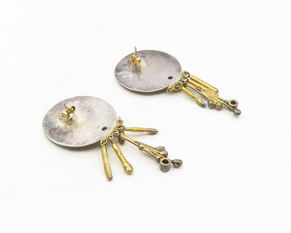 925 Sterling Silver  Vintage Modernist Amethyst Two Tone Drop Earrings  EG5249