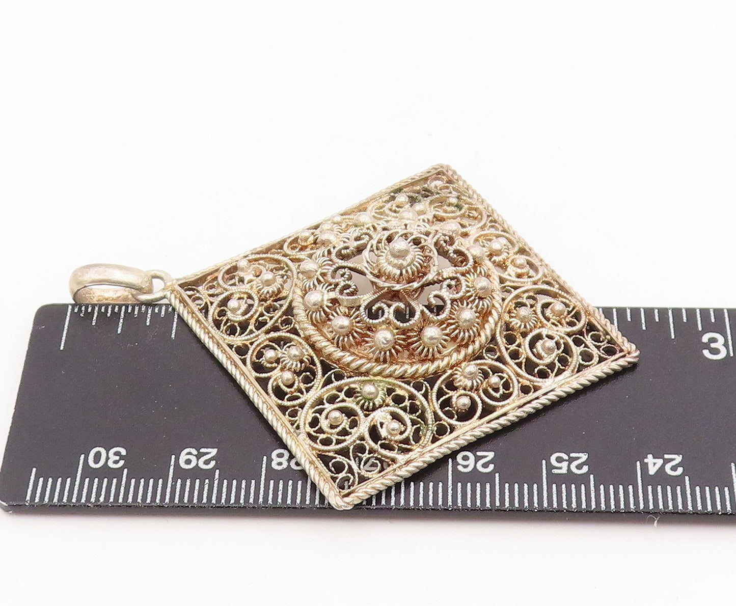 925 Sterling Silver Vintage Pendant TOPAZIO Intricate Floral Filigree  PT25679