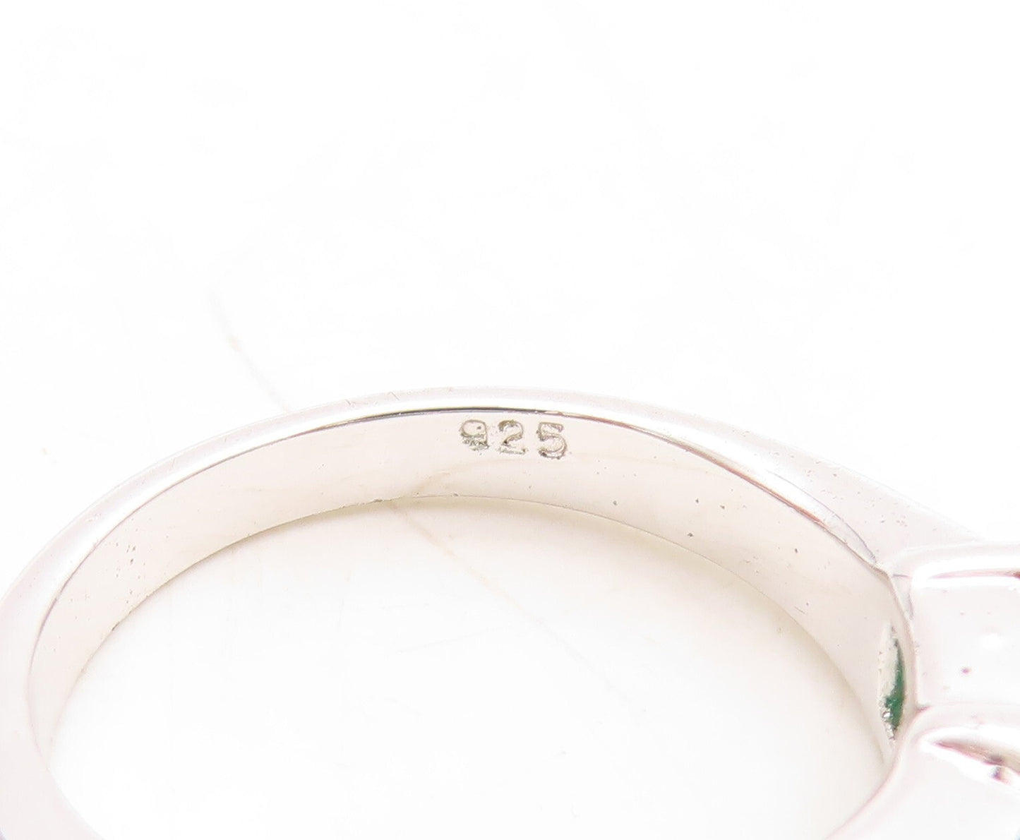 925 Sterling Silver Vintage Ring Rectangle Cut Green CZ Band  Sz 6  RG31528