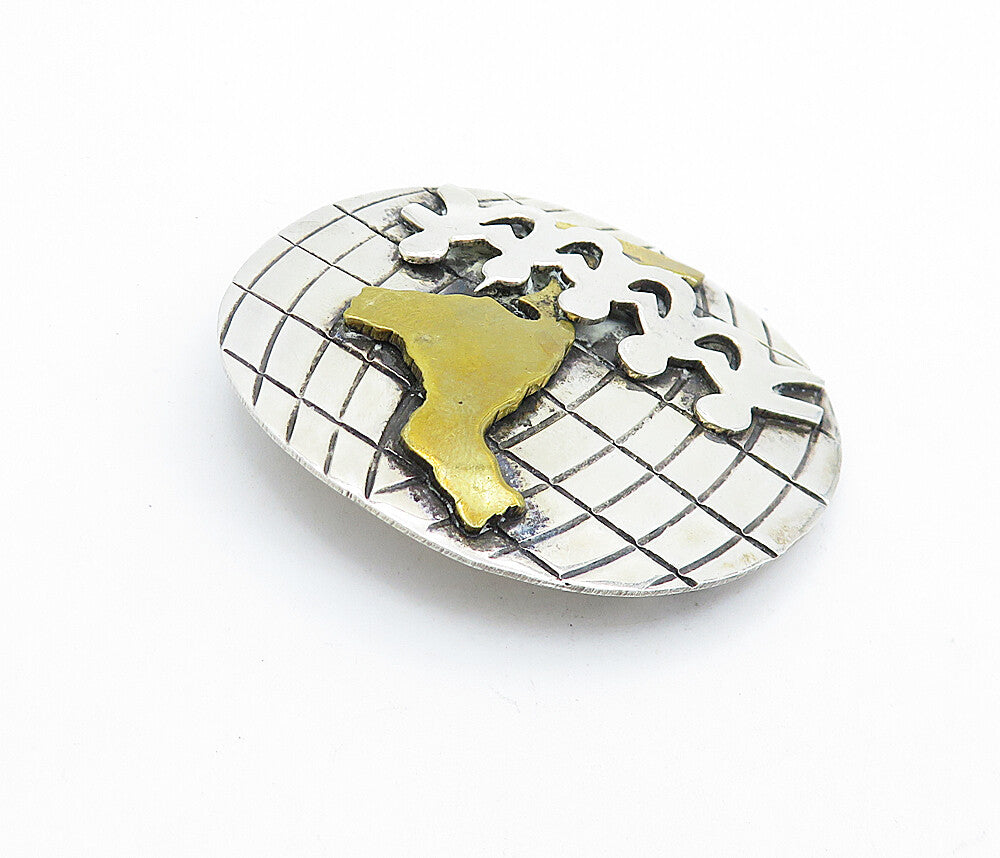 MEXICO 925 Sterling Silver  Vintage Two Tone Globe Unity Brooch Pin  BP2746