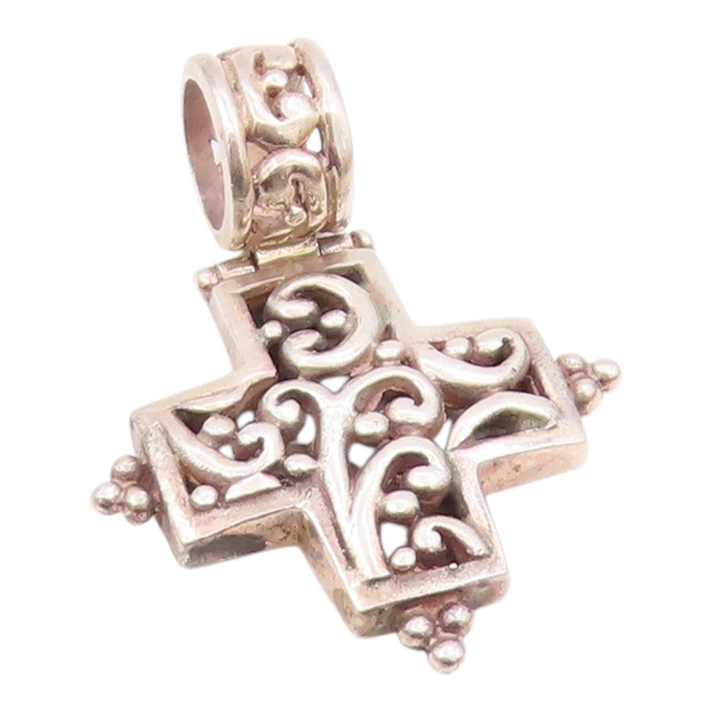 925 Sterling Silver  Vintage Shiny Pretzel Swirl Detail Cross Pendant  PT14711