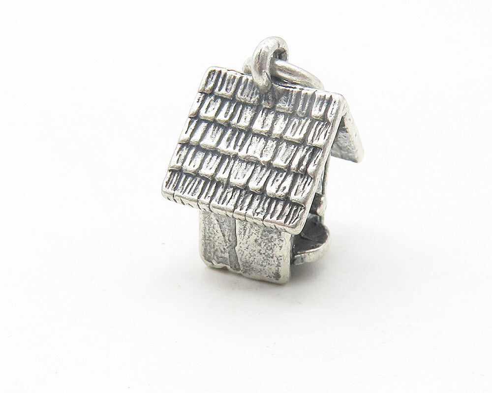 925 Sterling Silver  Vintage Petite Dark Tone Bird House Motif Pendant  PT9236