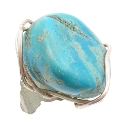 925 Sterling Silver Vintage Ring Designer Amorphas Shape Turquoise SZ 8  RG31947