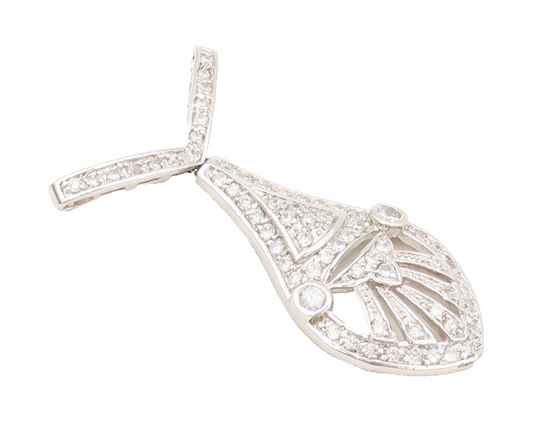 925 Sterling Silver Vintage Pendant Topaz Beaded Carved Teardrop Fan  PT22624