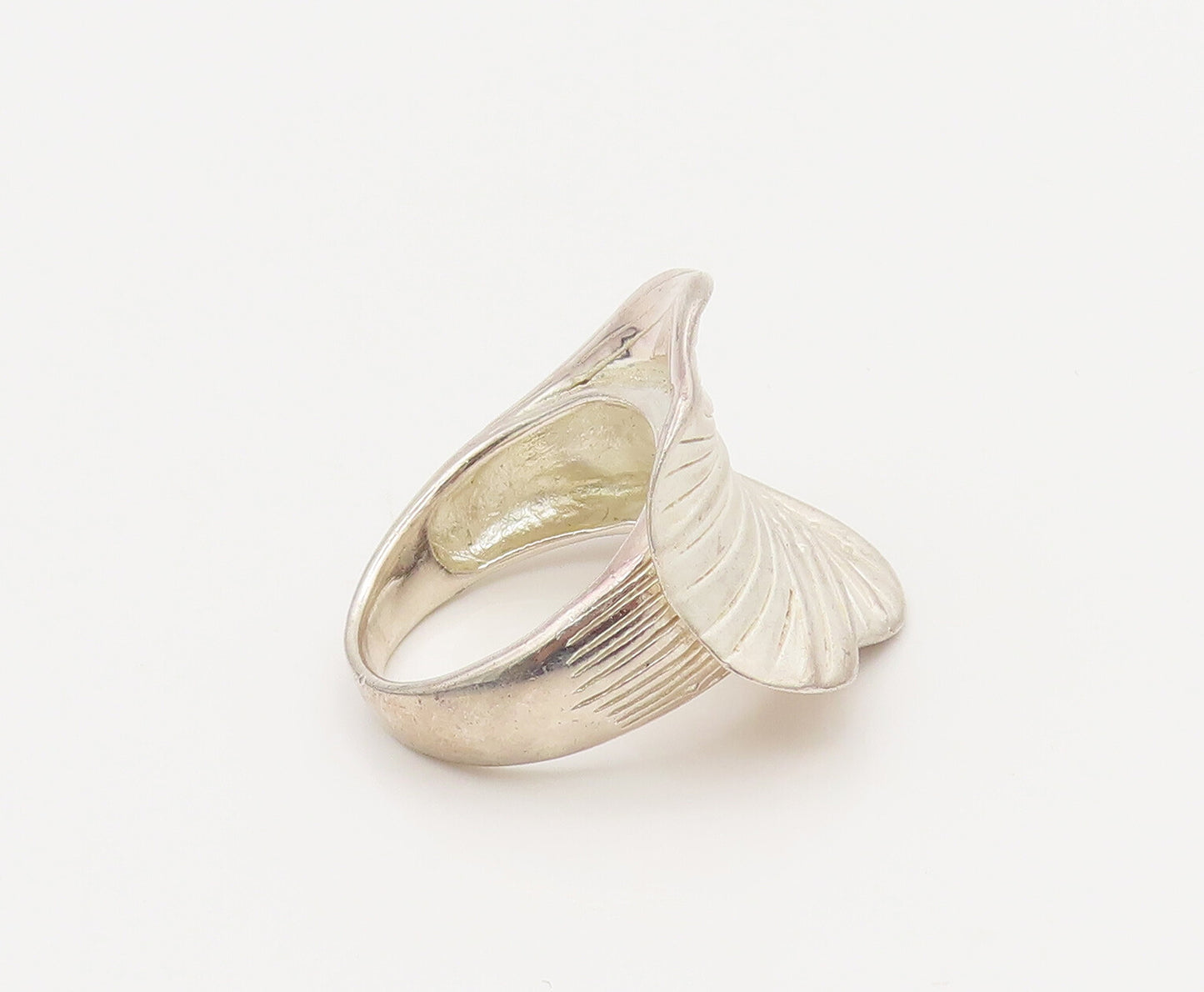 925 Sterling Silver  Vintage Carved Calla Lily Flower Ring Sz 7.25  RG26905