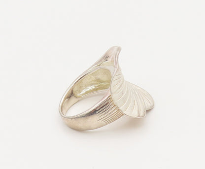 925 Sterling Silver  Vintage Carved Calla Lily Flower Ring Sz 7.25  RG26905
