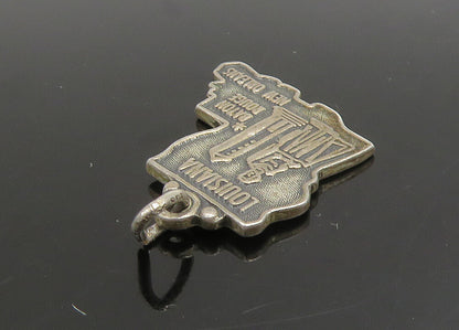925 Sterling Silver  Vintage Dark Tone Louisiana State Map Pendant  PT19084