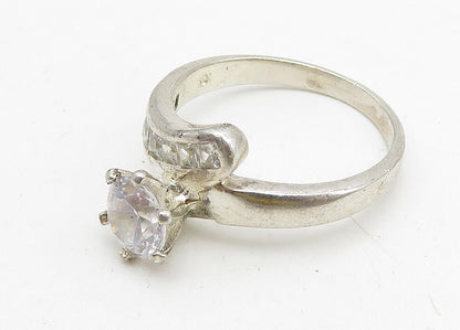 925 Sterling Silver  Sparkling Cubic Zirconia Bypass Band Ring Sz 8  RG10436