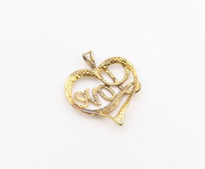 925 Sterling Silver  Vintage Genuine Diamond Love Heart Pendant  PT18201
