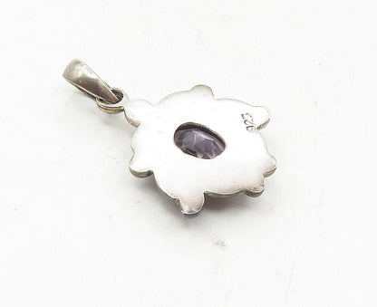 925 Sterling Silver  Vintage Faceted Amethyst Dark Tone Drop Pendant  PT7081