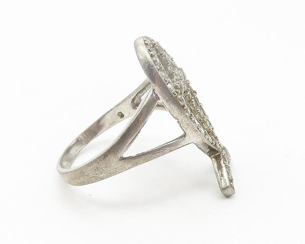 925 Sterling Silver  Vintage Topaz Open Fish Motif Band Ring Sz 9  RG11301
