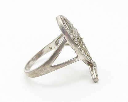925 Sterling Silver  Vintage Topaz Open Fish Motif Band Ring Sz 9  RG11301