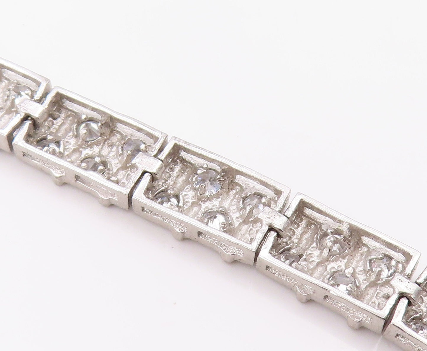 925 Sterling Silver Vintage Bracelet Topaz Modernist Geometric Link  BT12117