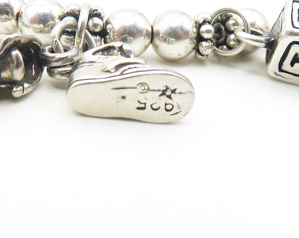 925 Sterling Silver  Vintage Grandma Beaded Name Charm Chain Bracelet  BT4592