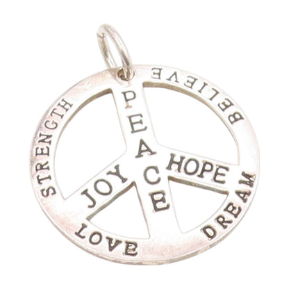925 Sterling Silver Vintage Pendant Engraved Peace Joy & Hope Medal  PT25756