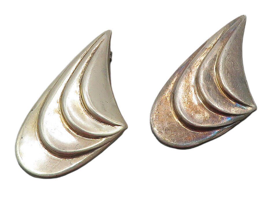 MEXICO 925 Sterling Silver  Vintage Hollow Modernist Drop Earrings  EG6311