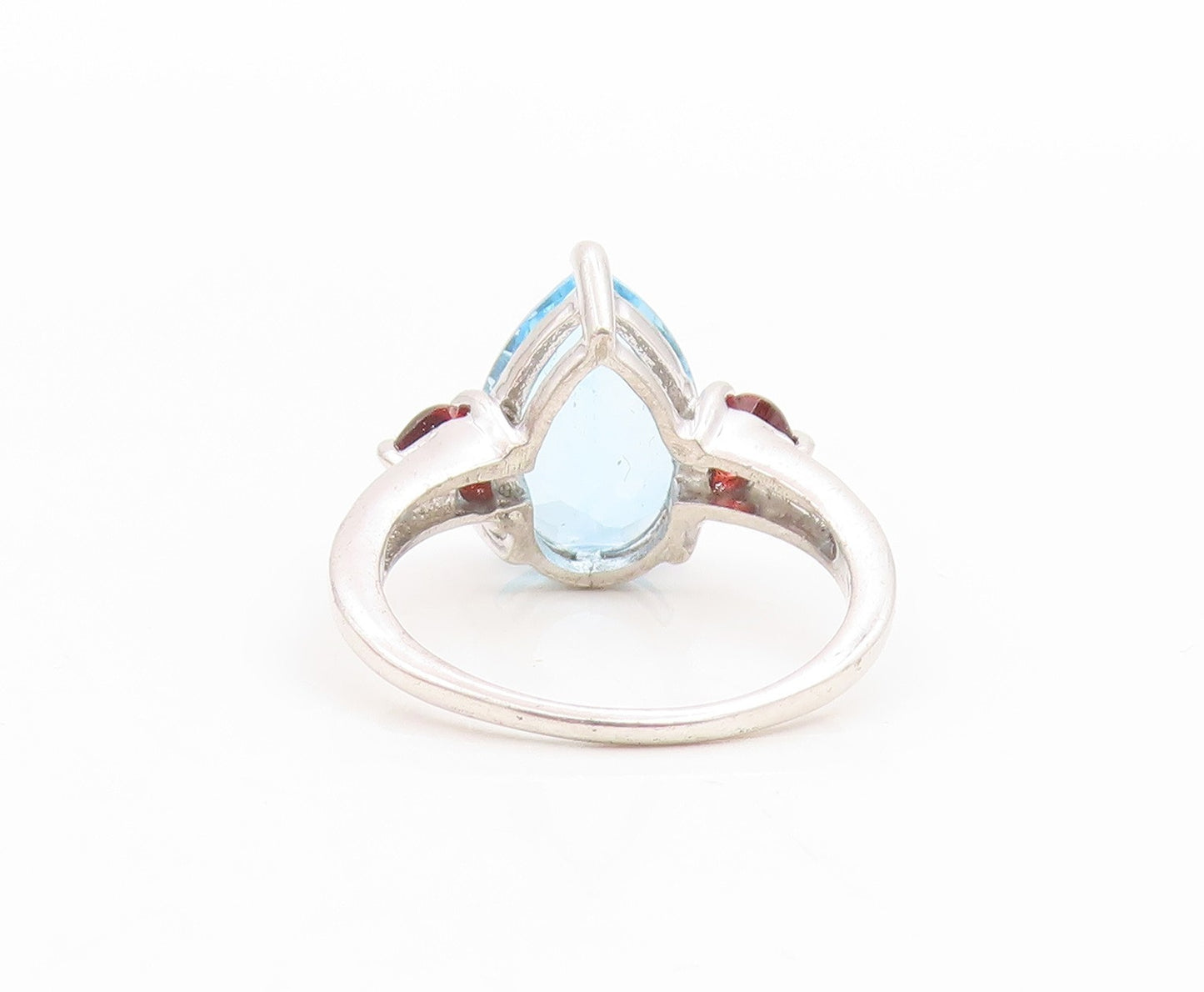 925 Sterling Silver Vintage Ring Pear Cut Blue Topaz & Garnet Band Sz 8 RG36189
