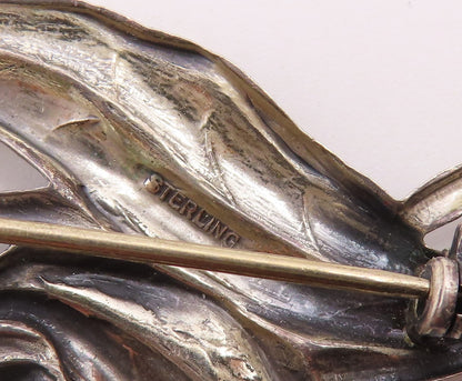 925 Sterling Silver  Vintage Etched Blooming Flowers Motif Brooch Pin  BP3225