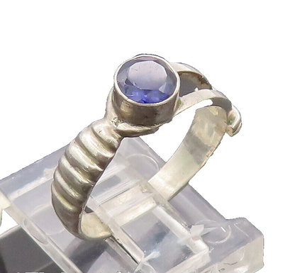 925 Sterling Silver Vintage Ring Minimalist Round Inlay Amethyst Sz 6  RG27702