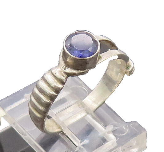 925 Sterling Silver Vintage Ring Minimalist Round Inlay Amethyst Sz 6  RG27702