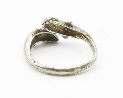 925 Sterling Silver  Vintage Dark Tone Dolphin Bypass Band Ring Sz 8  RG11797