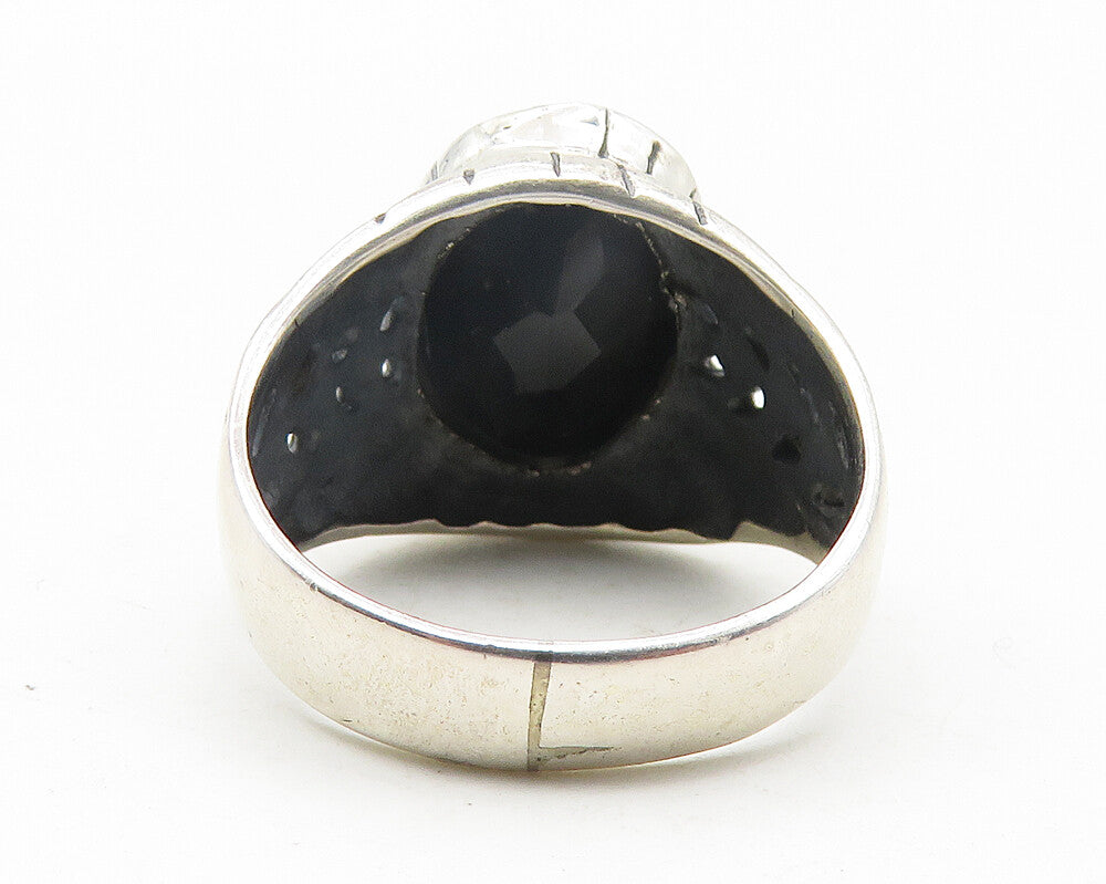 925 Sterling Silver   Black Hematite Floral Vine Cocktail Ring Sz 6  RG11662