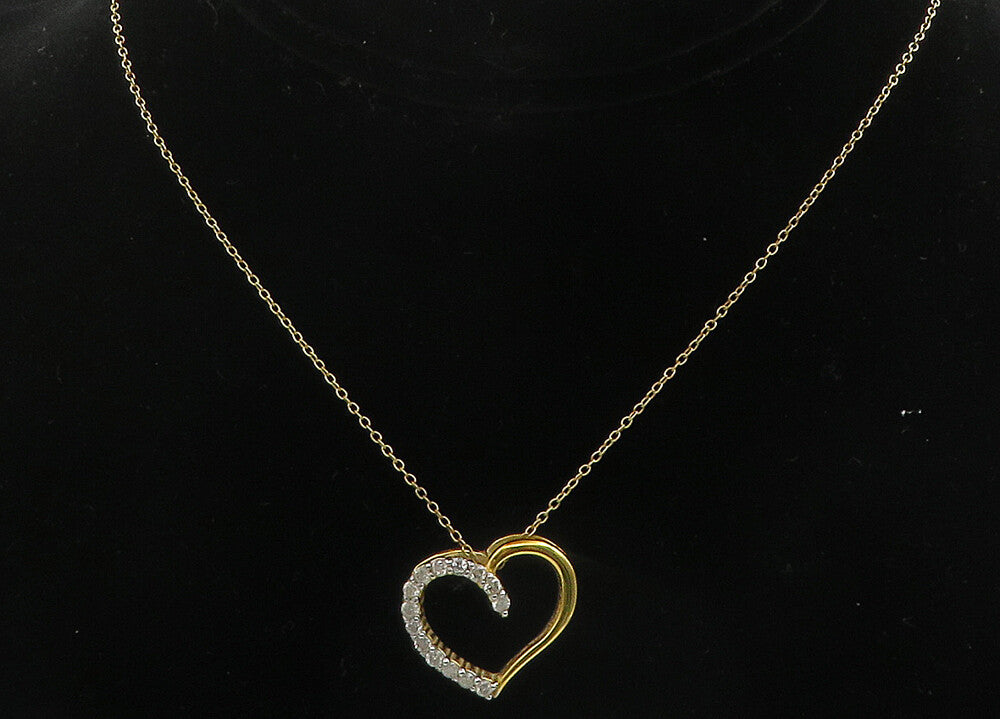 925 Sterling Silver  Genuine Diamonds Shiny Love Heart Chain Necklace  NE2005