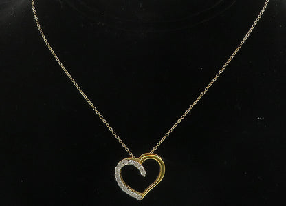 925 Sterling Silver  Genuine Diamonds Shiny Love Heart Chain Necklace  NE2005