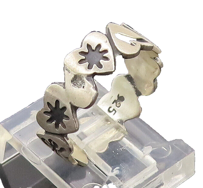 925 Sterling Silver Vintage Ring Up & Down Linked Etched Heart Sz 6.5  RG27686