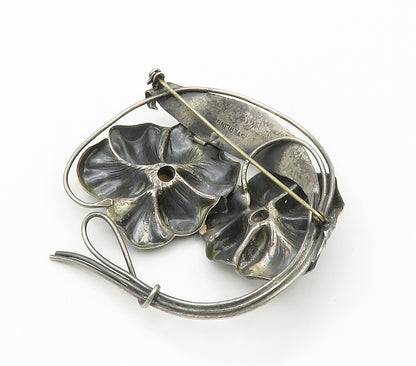 925 Sterling Silver  Vintage Dark Tone Flowers Etched Detail Brooch Pin BP5938