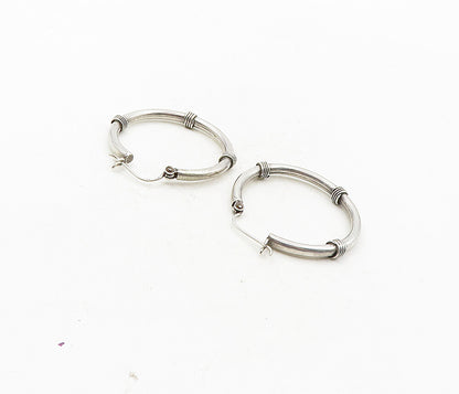 925 Sterling Silver  Vintage Smooth Wire Wrap Pattern Hoop Earrings  EG4902