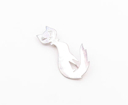MEXICO 925 Sterling Silver  Vintage Shiny Sitting Cat Brooch Pin  BP5677