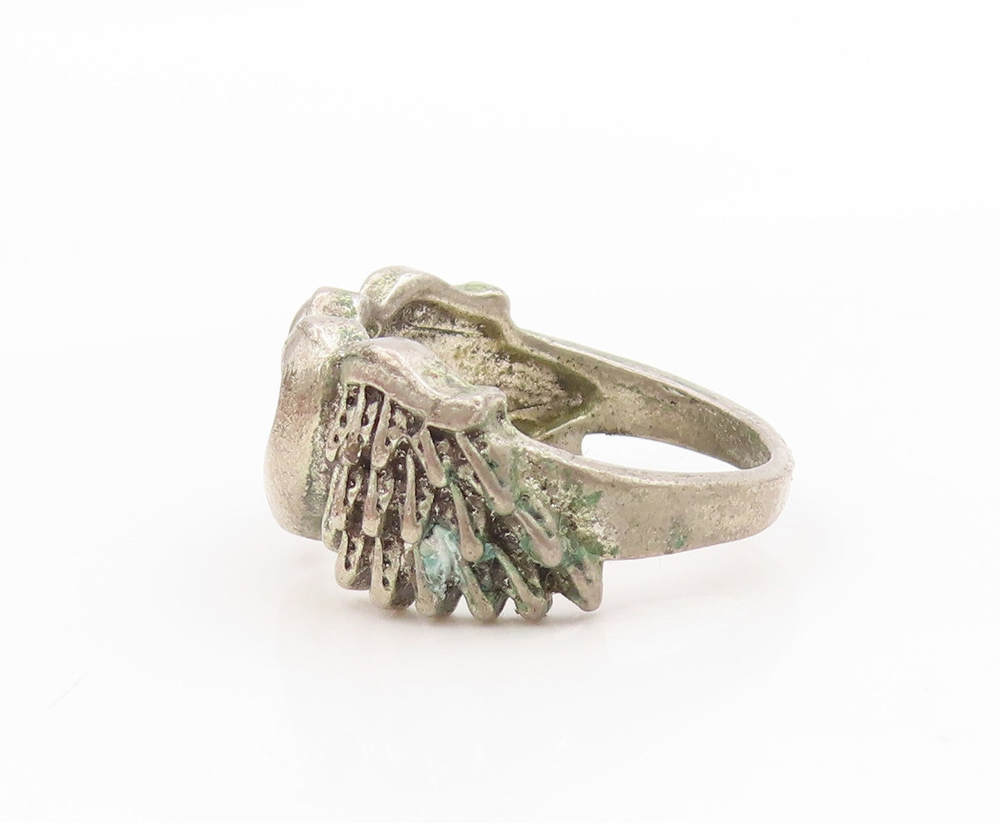 925 Sterling Silver Vintage Ring Angel Wing Open Love Heart Band Sz 6.5 RG34094