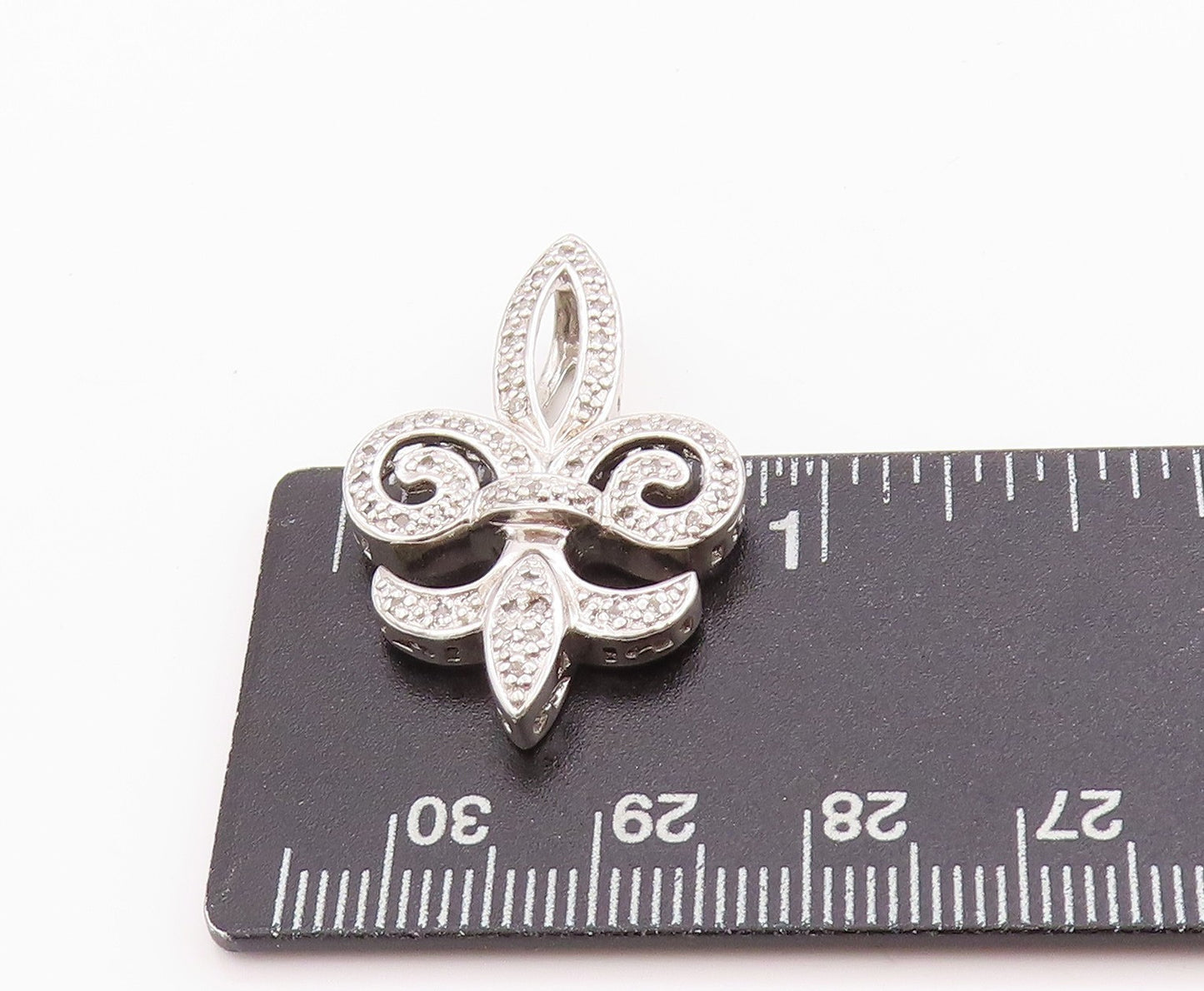 925 Sterling Silver Vintage Pendant Diamonds Inlay Fleur De Lis  PT24444