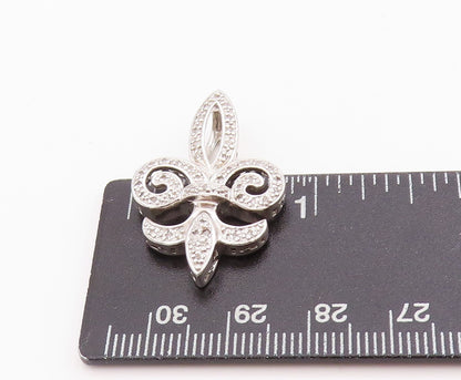 925 Sterling Silver Vintage Pendant Diamonds Inlay Fleur De Lis  PT24444
