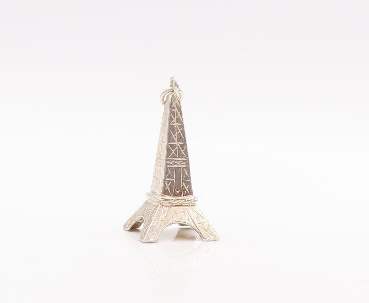 925 Sterling Silver Vintage Pendant LANCOME PARISE Carved Eiffel Tower  PT23153