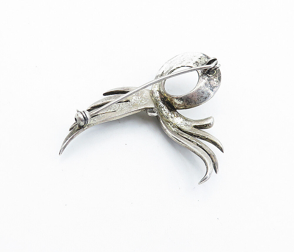 925 Sterling Silver  Vintage Niello Dark Tone Wing Design Brooch Pin  BP2128