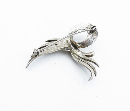 925 Sterling Silver  Vintage Niello Dark Tone Wing Design Brooch Pin  BP2128