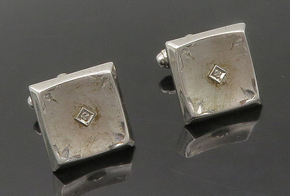925 Sterling Silver  Vintage Genuine Diamonds Square Cuff Links  TR2133