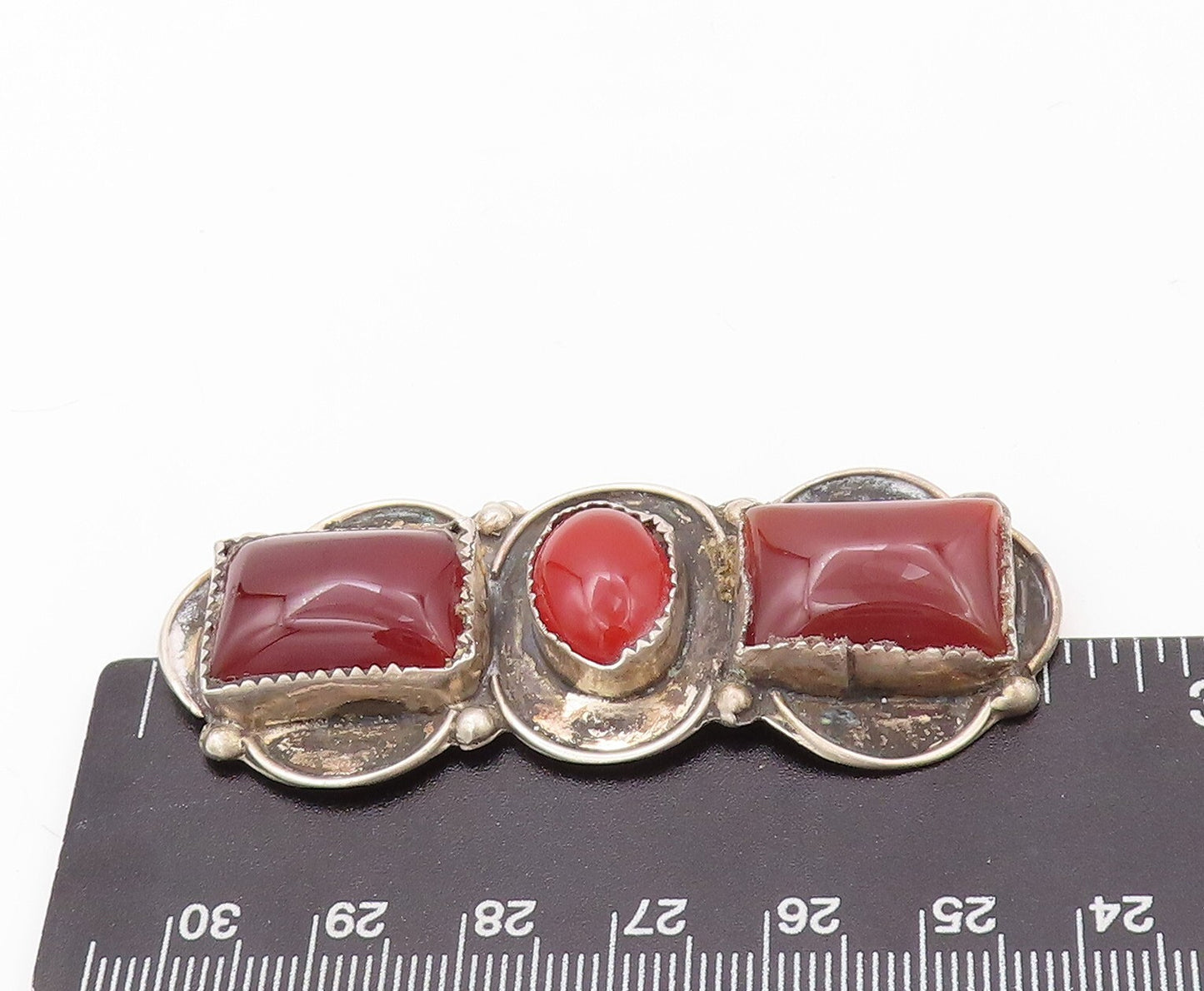 925 Sterling Silver Vintage Brooch Pin OTERO NAVAJO Carnelian Cutout   BP11166