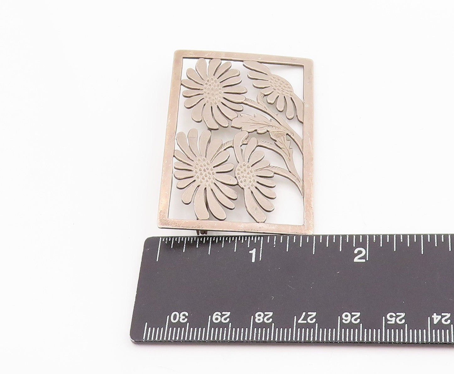 925 Sterling Silver Vintage Brooch EUROPE Daisy Trivet Floral Frame Pin  BP11965