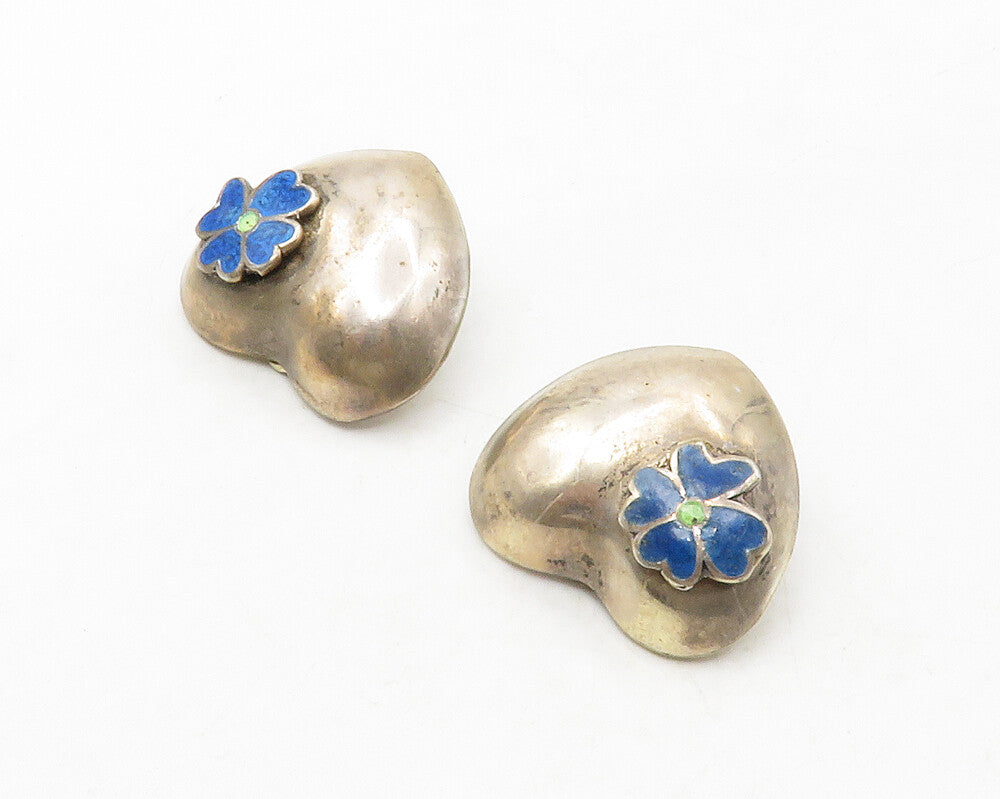 MEXICO 925 Silver  Vintage Lapis Lazuli Heart Non Pierce Earrings  EG6763