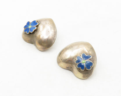 MEXICO 925 Silver  Vintage Lapis Lazuli Heart Non Pierce Earrings  EG6763
