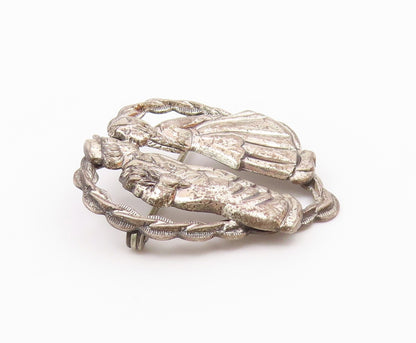 BEAU 925 Silver  Vintage Antique Kissing Couple Love Heart Brooch Pin  BP9439