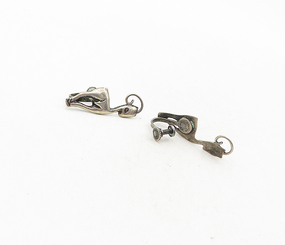 MEXICO 925 Sterling Silver  Vintage Antique Deer Non Pierce Earrings  EG4854