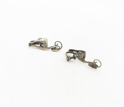 MEXICO 925 Sterling Silver  Vintage Antique Deer Non Pierce Earrings  EG4854