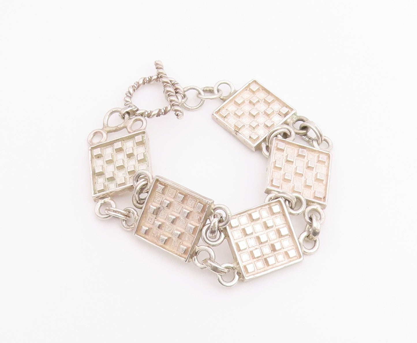 925 Sterling Silver Vintage Bracelet Modernist Geometric Square Link  BT12210